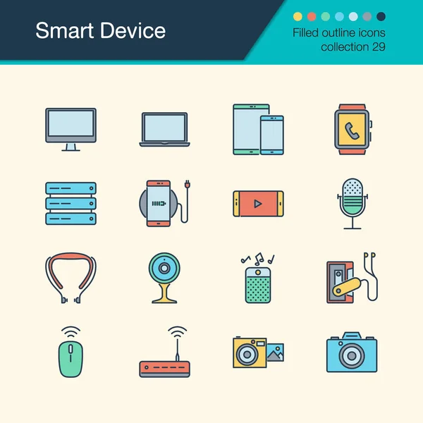 Иконки Smart Device Заполненная Коллекция Эскизов Презентации Графического Дизайна Мобильного — стоковый вектор