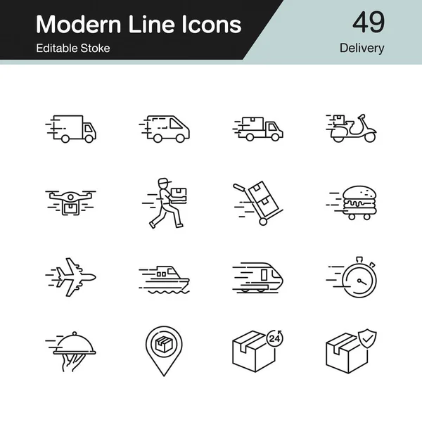 Значки Доставки Современный Линейный Дизайнерский Набор Презентации Графического Дизайна Мобильного — стоковый вектор