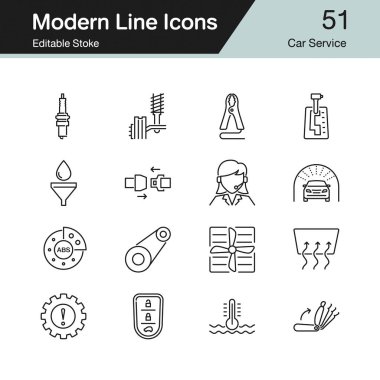 Araba servisi simgeler. Modern çizgili Tema 51 ayarlayın. Tanıtım, grafik tasarım, mobil uygulama, web tasarım, infographics için. Düzenlenebilir inme. Vektör illust