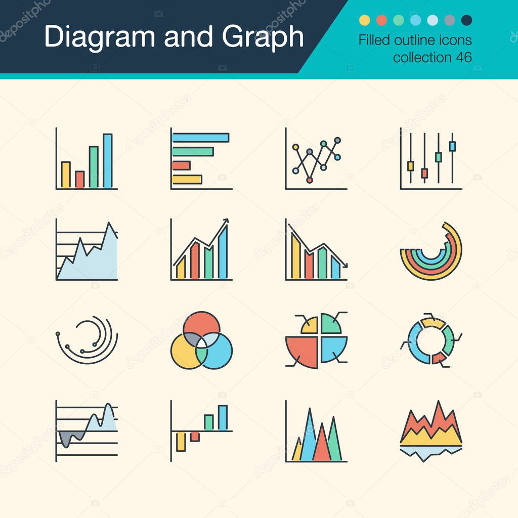 Diagram and Graph icons. Filled outline design collection 56. For presentation, graphic design, mobile application, web design, infographics. Vector illustration.
