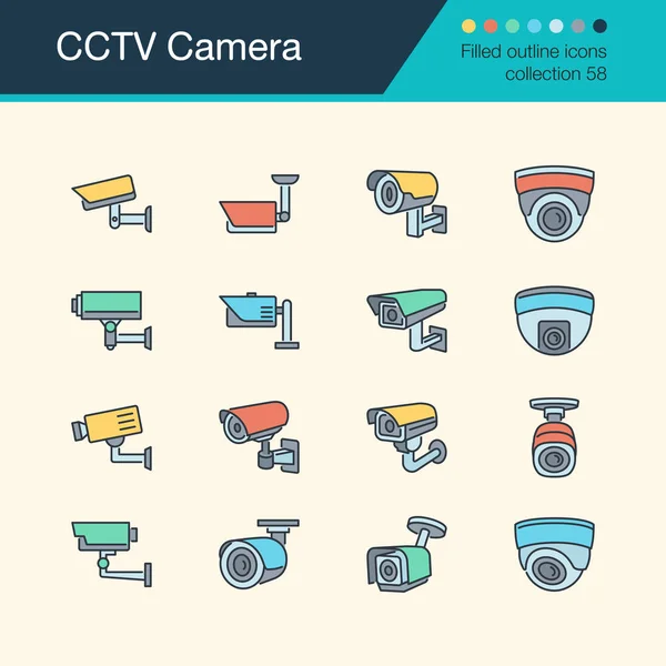 Cctv Kamera Simgeler Doldurulmuş Anahat Tasarım Koleksiyonu Tanıtım Grafik Tasarım — Stok Vektör