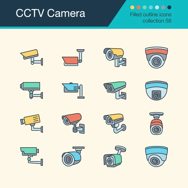 Icônes Caméra Vidéosurveillance Collection Dessins Contours Remplie Pour Présentation Graphisme — Image vectorielle