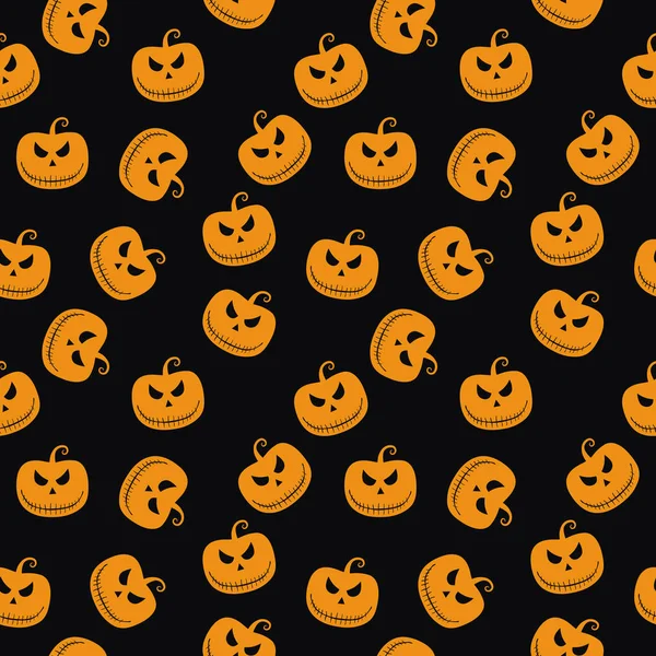 Halloween Padrão Sem Costura Com Abóbora Olhar Assustador Fundo Preto — Vetor de Stock