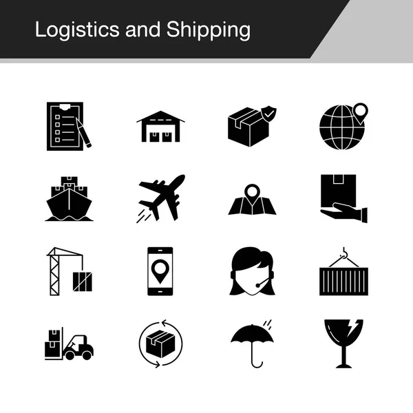 Logistics Και Ναυτιλία Εικονίδια Σχεδίαση Για Παρουσίαση Εφαρμογή Για Κινητά — Διανυσματικό Αρχείο