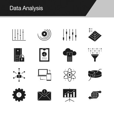 Veri çözümleme simgeleri. Tanıtım, grafik tasarım, mobil uygulama, web tasarım, infographics için tasarım. Vektör çizim.