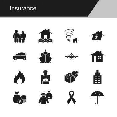 Sigorta simgeler. Tanıtım, grafik tasarım, mobil uygulama, web tasarım, infographics için tasarım. Vektör çizim.