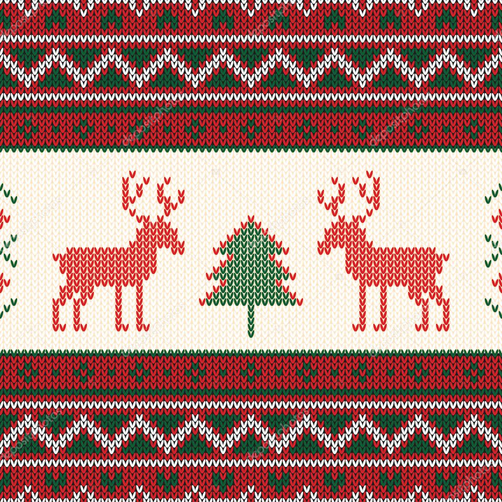 Christmas knitted pattern. Winter geometric seamless pattern. Design for sweater, scarf, comforter or clothes texture. Vector illustration.