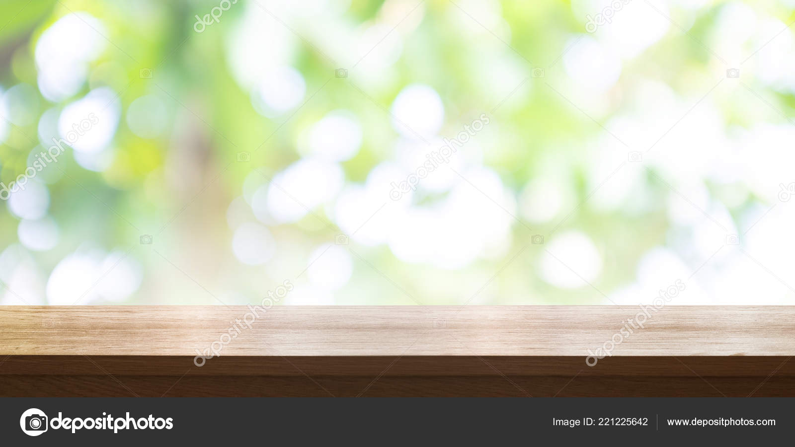 Empty Wooden Table Top Blurred Green Garden Background Panoramic Banner Stock Photo Image By C Koson Photo Gmail Com