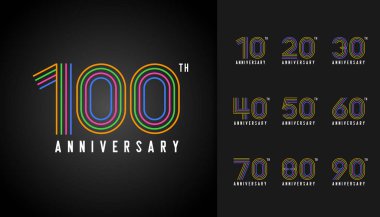 Set of anniversary logotype. Colorful anniversary celebration icons design for company profile, booklet, leaflet, magazine, brochure poster, web, invitation or greeting card. Vector illustration. clipart