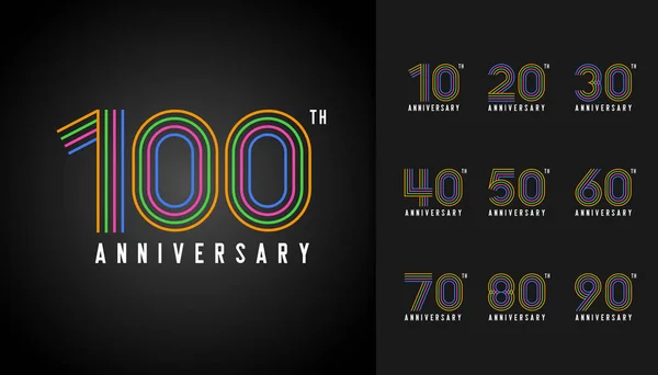 Set Logotipi Dell Anniversario Icone Colorate Celebrare Anniversario Design Profilo — Vettoriale Stock