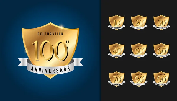 Instellen Van Verjaardag Badges Gouden Jubileum Viering Embleem Ontwerp Voor — Stockvector