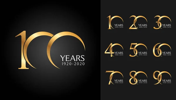 Una Serie Distintivi Anniversario Celebrazione Dell Anniversario Oro Emblema Design — Vettoriale Stock