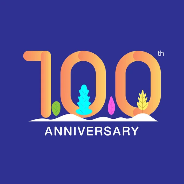 100 years anniversary celebration logotype. Multicolor number with modern leaf and snow background. Design for booklet, leaflet, magazine, brochure, poster, web, invitation or greeting card. Vector illustration.