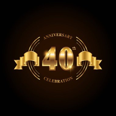 40. yıl dönümü kutlaması logosu. Kurdeleli altın yıldönümü amblemi. Broşür, broşür, dergi, broşür, poster, web, davetiye ya da tebrik kartı için tasarım. Vektör illüstrasyonu. 