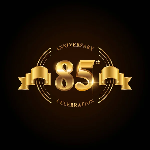 Річний Ювілейний Логотип Золота Річниця Емблема Стрічкою Дизайн Буклету Листівки — стоковий вектор