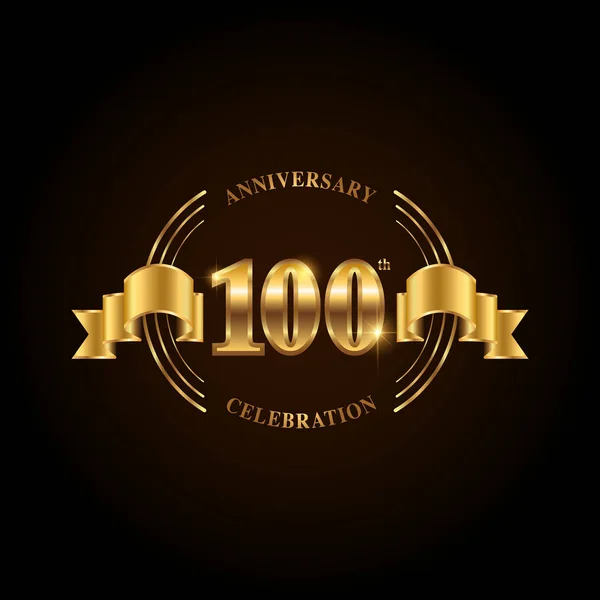 100 Years Anniversary Celebration Logotype Golden Anniversary Emblem Ribbon Design — Stock Vector