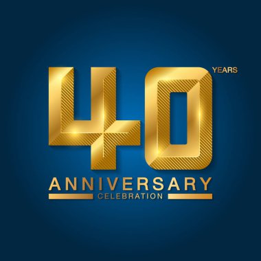 40. yıl dönümü kutlaması logosu. Kurdeleli altın yıldönümü amblemi. Broşür, broşür, dergi, broşür, poster, web, davetiye ya da tebrik kartı için tasarım. Vektör illüstrasyonu. 