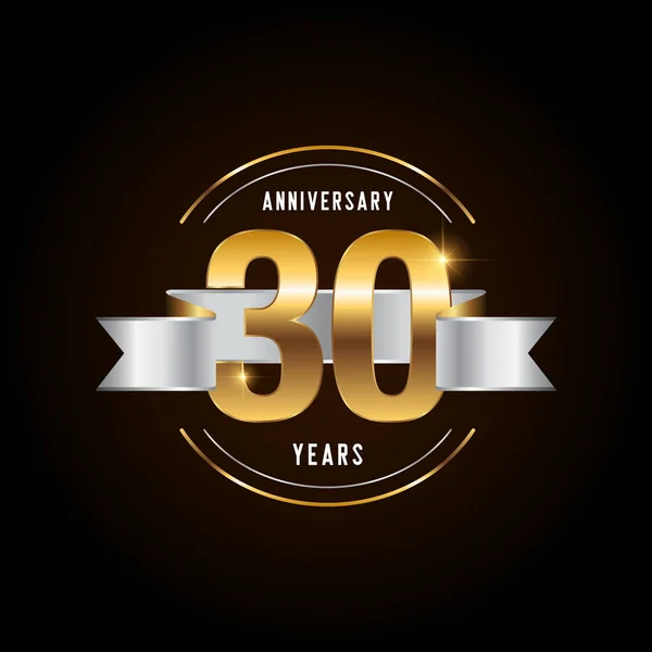 Anos Logotipo Celebração Aniversário Emblema Aniversário Ouro Com Fita Design — Vetor de Stock