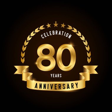 Sekseninci yıl dönümü kutlaması logosu. Kurdeleli altın yıldönümü amblemi. Broşür, broşür, dergi, broşür, poster, web, davetiye ya da tebrik kartı için tasarım. Vektör illüstrasyonu. 