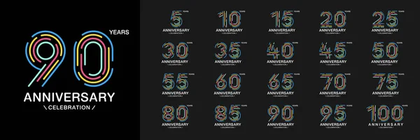 Yıldönümü Logosu Seti Renkli Yıldönümü Kutlaması Ikonları Şirket Profili Broşür — Stok Vektör