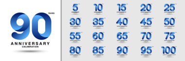 Set of anniversary logotype. Modern anniversary celebration icons. Design for company profile, booklet, leaflet, magazine, brochure, invitation or greeting card. Vector illustration. clipart