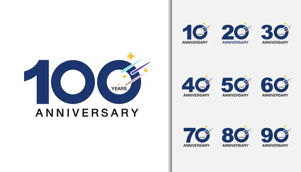 Conjunto Logotipo Aniversario Celebración Del Aniversario Moderno Con Diseño Meteorito — Archivo Imágenes Vectoriales