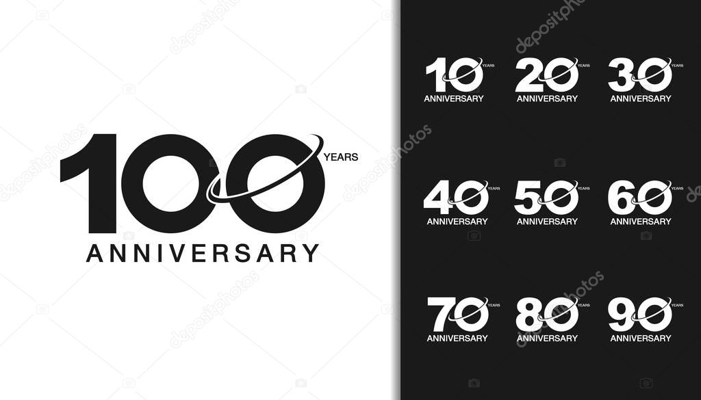 Set of anniversary logotype. Modern anniversary celebration with saturn design. For company profile, booklet, leaflet, magazine, brochure poster, web, invitation or greeting card. Vector illustration.
