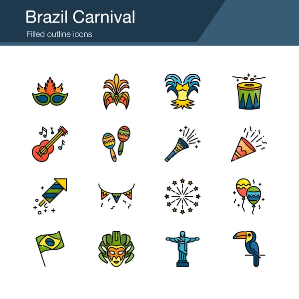 ブラジルのカーニバルのアイコン いっぱい概略設計 プレゼンテーション グラフィック デザイン モバイル アプリケーション ウェブ デザイン インフォ — ストックベクタ