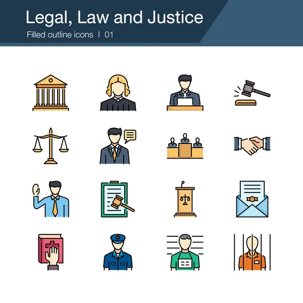 Legal, Law and Justice icons. Filled outline design. For present — Stock Vector