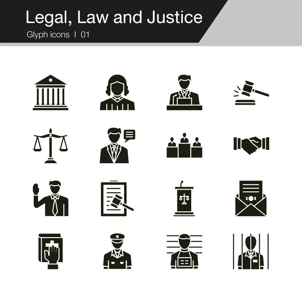 Hukuk, hukuk ve adalet simgeler. Glif tasarım. Sunu için gr — Stok Vektör