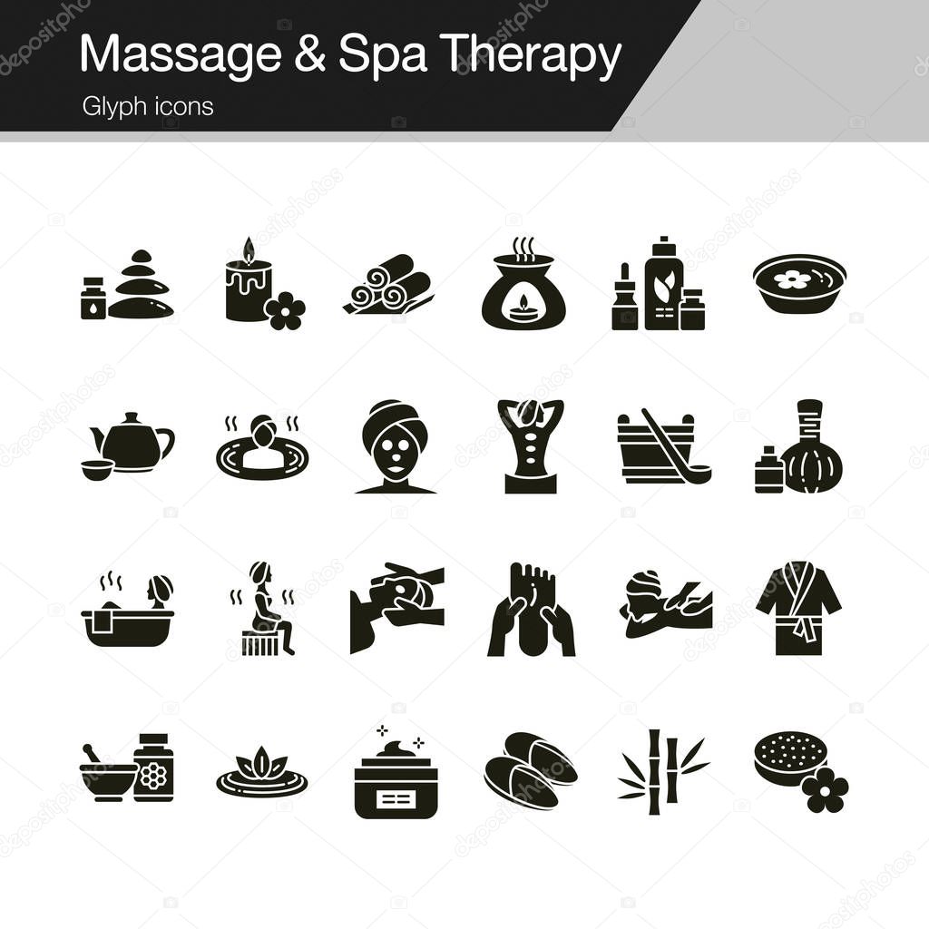 Massage and Spa Therapy icons. Glyph design. For presentation, g