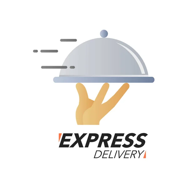 Concept d'icône de livraison express. Main tenant l'icône du plat pour le service, l'ordre, rapide, livraison gratuite et dans le monde entier . — Image vectorielle