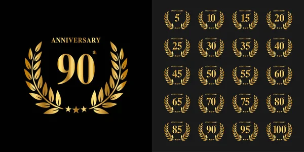 Set of anniversary logotype. Golden anniversary celebration emblem design — Stock Vector