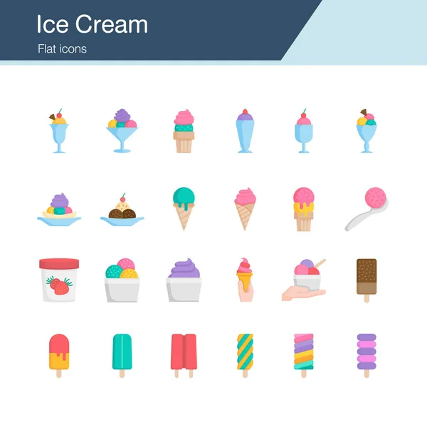 Iconos de helado. Diseño plano . — Vector de stock