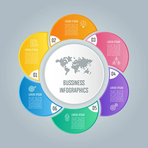 Kreatives Konzept für Infografik mit 6 Optionen, Teilen oder Prozessen — Stockvektor
