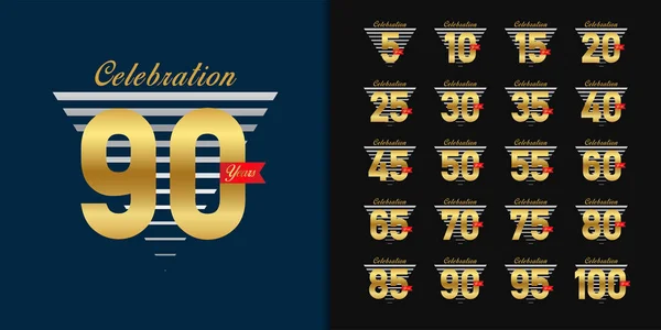 Conjunto de logotipo aniversario. Diseño del emblema de celebración del aniversario de oro — Archivo Imágenes Vectoriales