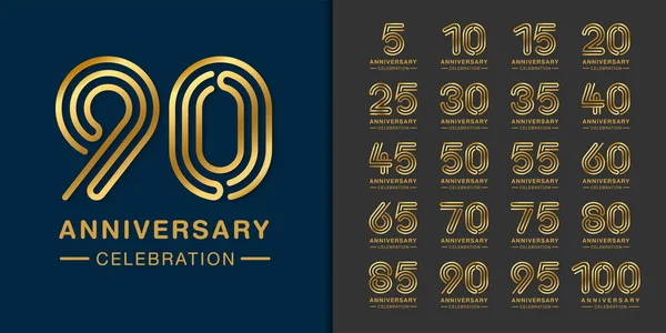 Set van Premium jubileum logo. Gouden Jubileumviering embleemontwerp — Stockvector