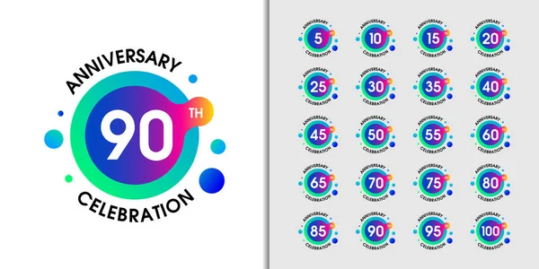 Conjunto de logotipo de aniversario moderno. Colorido diseño de emblema de celebración aniversario — Vector de stock