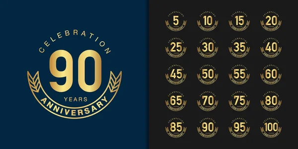 Conjunto Logótipo Aniversário Premium Design Emblema Celebração Aniversário Ouro Para — Vetor de Stock