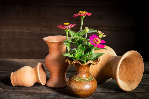 Still Life Vase Flower Earthenware Wooden — Stock Photo, Image