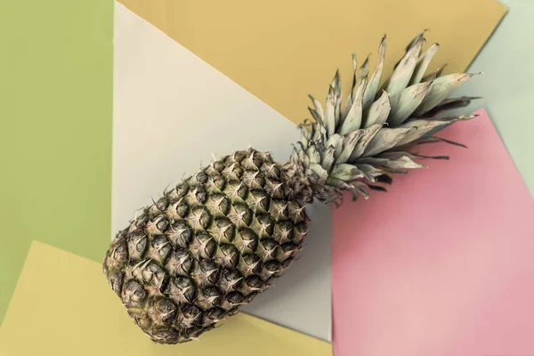 Whole Pineapple Pastel Colorful Background Top View Minimal Modern Summer — Stock Photo, Image