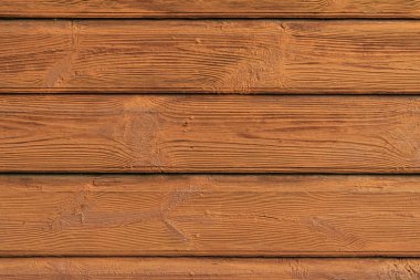 Doğal boyalı ahşap yüzey, doku. Rustik ahşap yatay kahverengi ahşap plakalar çatlaklar, modern tasarım, arka plan, kopya alanı çizikler ile