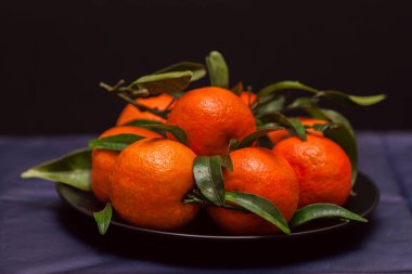 Narenciye meyve siyah arka plan üzerine. Yakın çekim. Düşük anahtar atış. Seçici odak