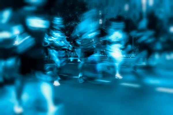 Beweging Wazig Beeld Van Running Atleten Silhouetten Van Abstracte Onherkenbare — Stockfoto