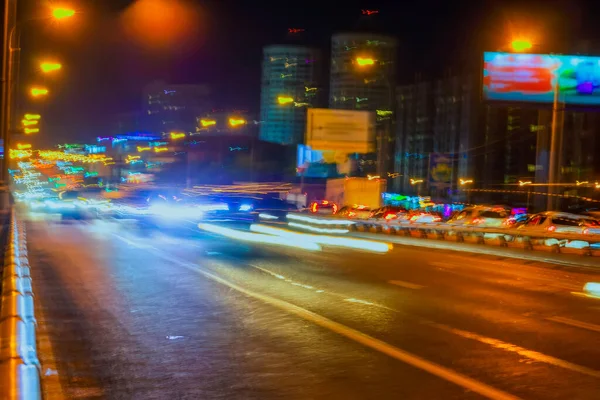 Abstract Blurred Image Urban Street Night Traffic Bright City Bokeh — Stock Photo, Image