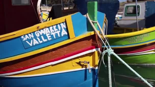 Malta Marsaxlokk Multi Coloured Fishing Boats — Stock Video