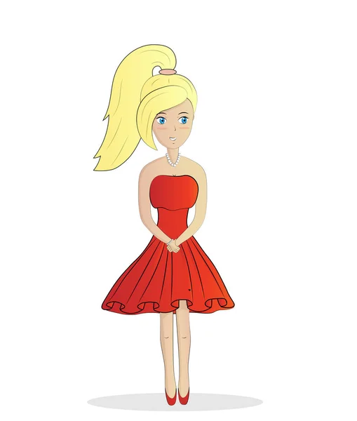 Blonde in een rode jurk — Stockvector