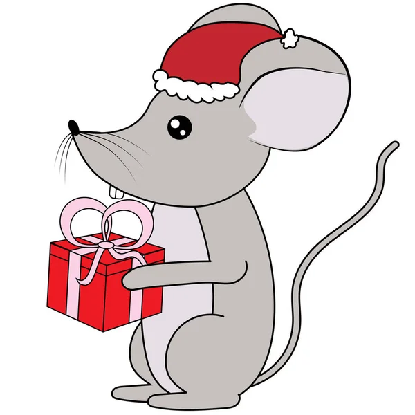 Ratón de Navidad con caja de regalo — Archivo Imágenes Vectoriales