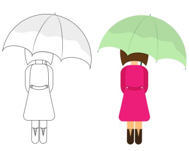 bir şemsiye ve kontur silueti altında kız