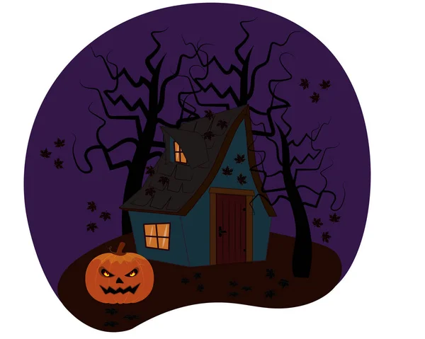 Witch house in a spooky forest — Stock Vector